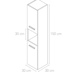Futurbath Colonne de salle de bains suspendue blanche l.30 x H.150 x P.30 cm, 2 portes amorties et 1 niche, Pedro