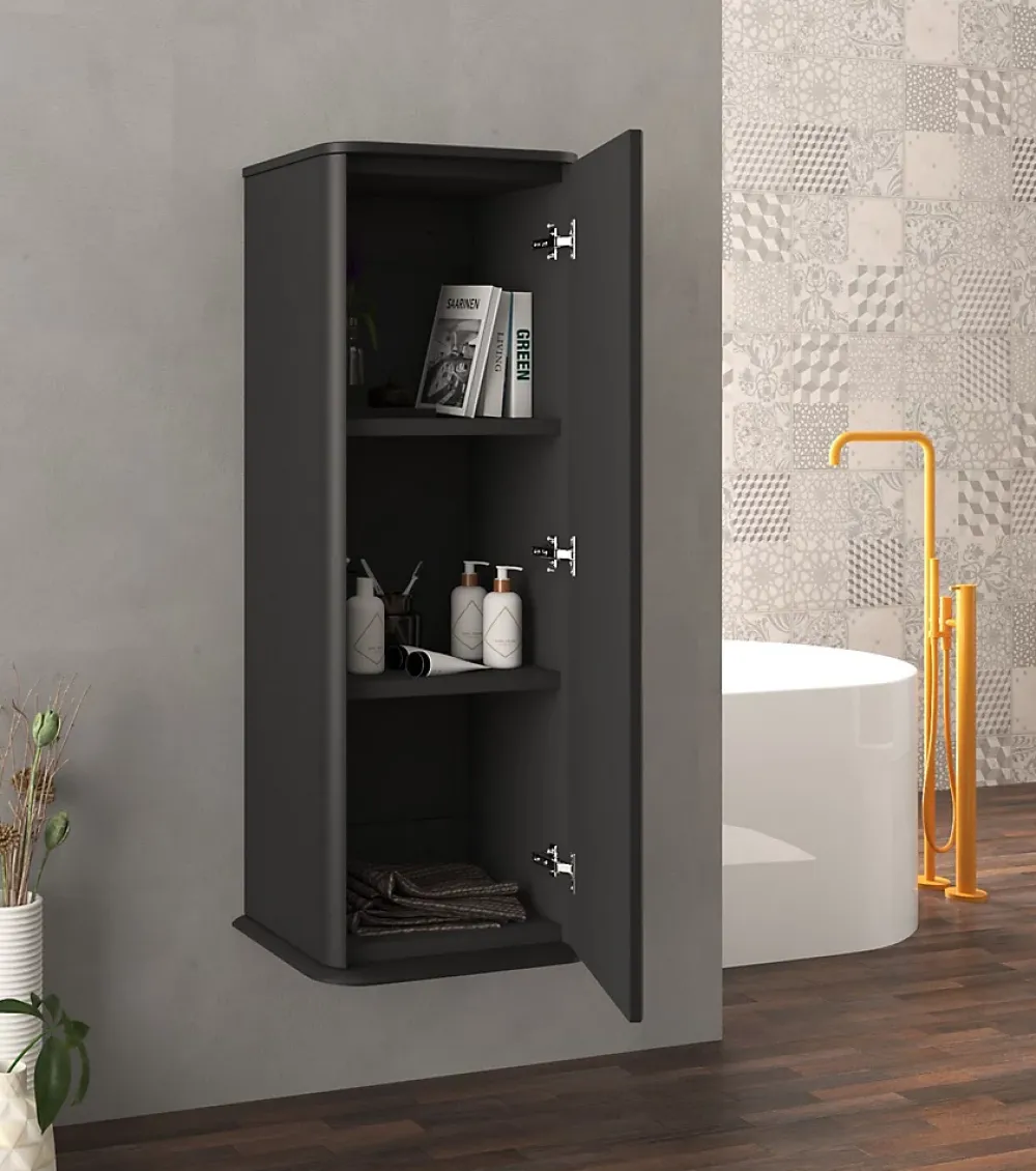 Baden Colonne de salle de bains à suspendre 1 porte H.123 cm, noir mat, IDRA