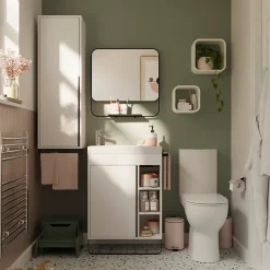 Colonne De Salle De Bains|Meuble De Salle De Bains Faible Profondeur|GoodHome Colonne de salle de bains suspendue avec porte-serviettes blanc mat l.36 x H.115 x P.30 cm, Maza