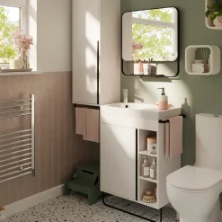 Colonne De Salle De Bains|Meuble De Salle De Bains Faible Profondeur|GoodHome Colonne de salle de bains suspendue avec porte-serviettes blanc mat l.36 x H.115 x P.30 cm, Maza
