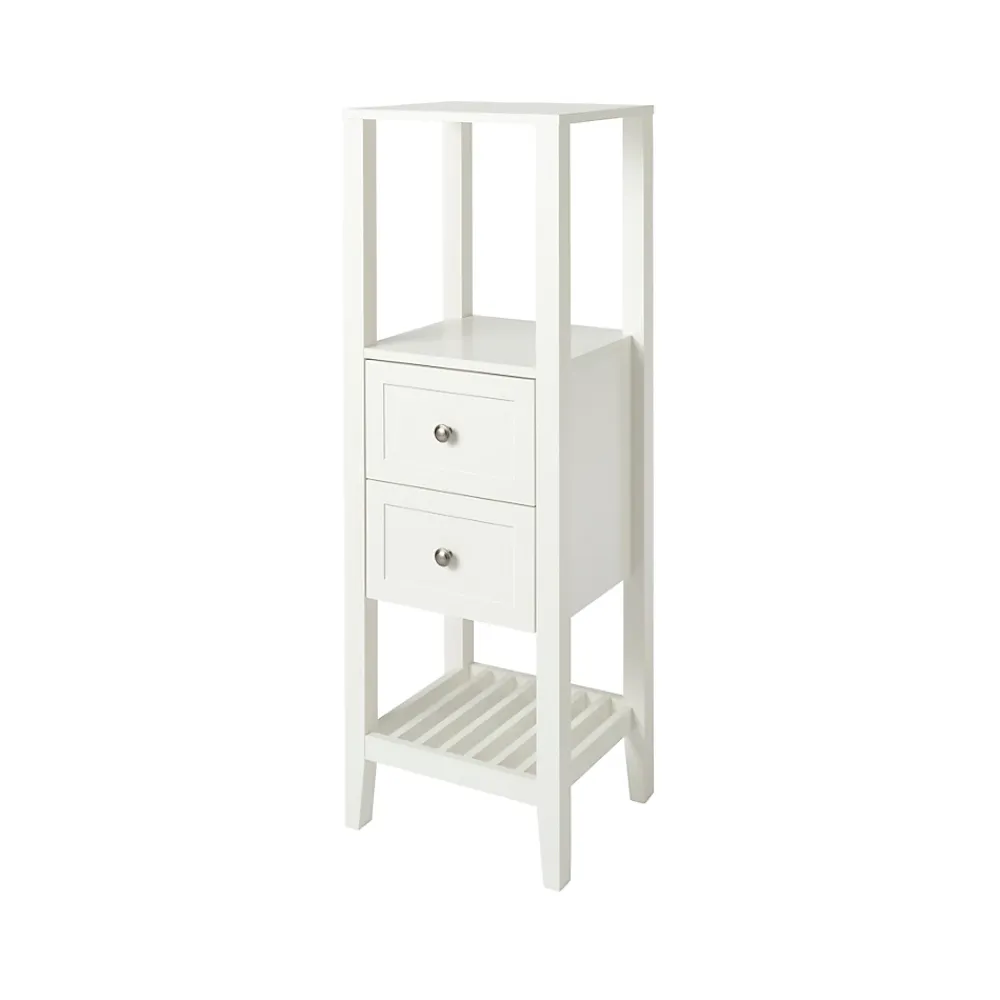 Colonne De Salle De Bains|GoodHome Colonne de salle de bains à poser 2 tiroirs et 2 niches blanc mat L.40 x H.120 x P.36 cm, Perma