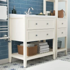 Colonne De Salle De Bains|GoodHome Colonne de salle de bains à poser 2 tiroirs et 2 niches blanc mat L.40 x H.120 x P.36 cm, Perma