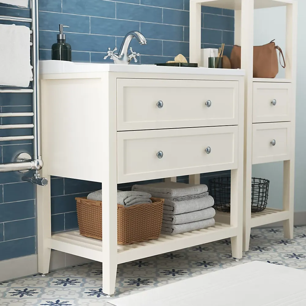 Colonne De Salle De Bains|GoodHome Colonne de salle de bains à poser 2 tiroirs et 2 niches blanc mat L.40 x H.120 x P.36 cm, Perma