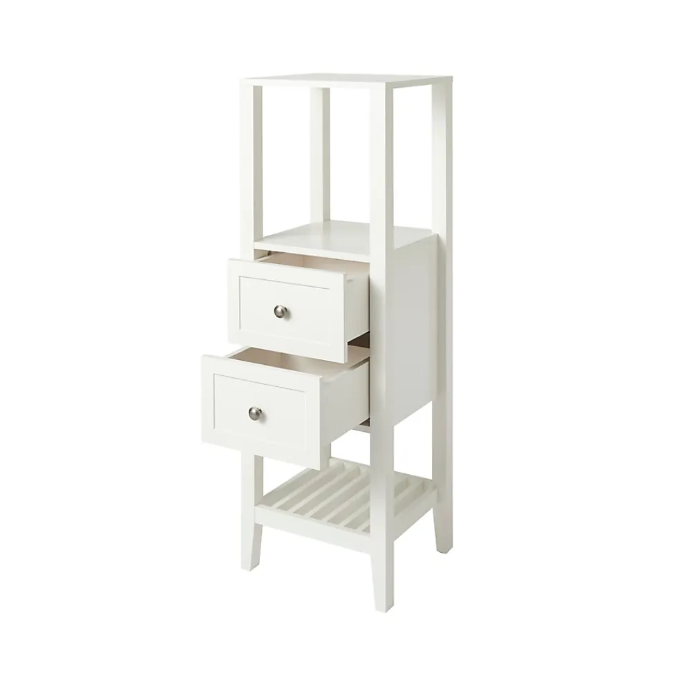 Colonne De Salle De Bains|GoodHome Colonne de salle de bains à poser 2 tiroirs et 2 niches blanc mat L.40 x H.120 x P.36 cm, Perma