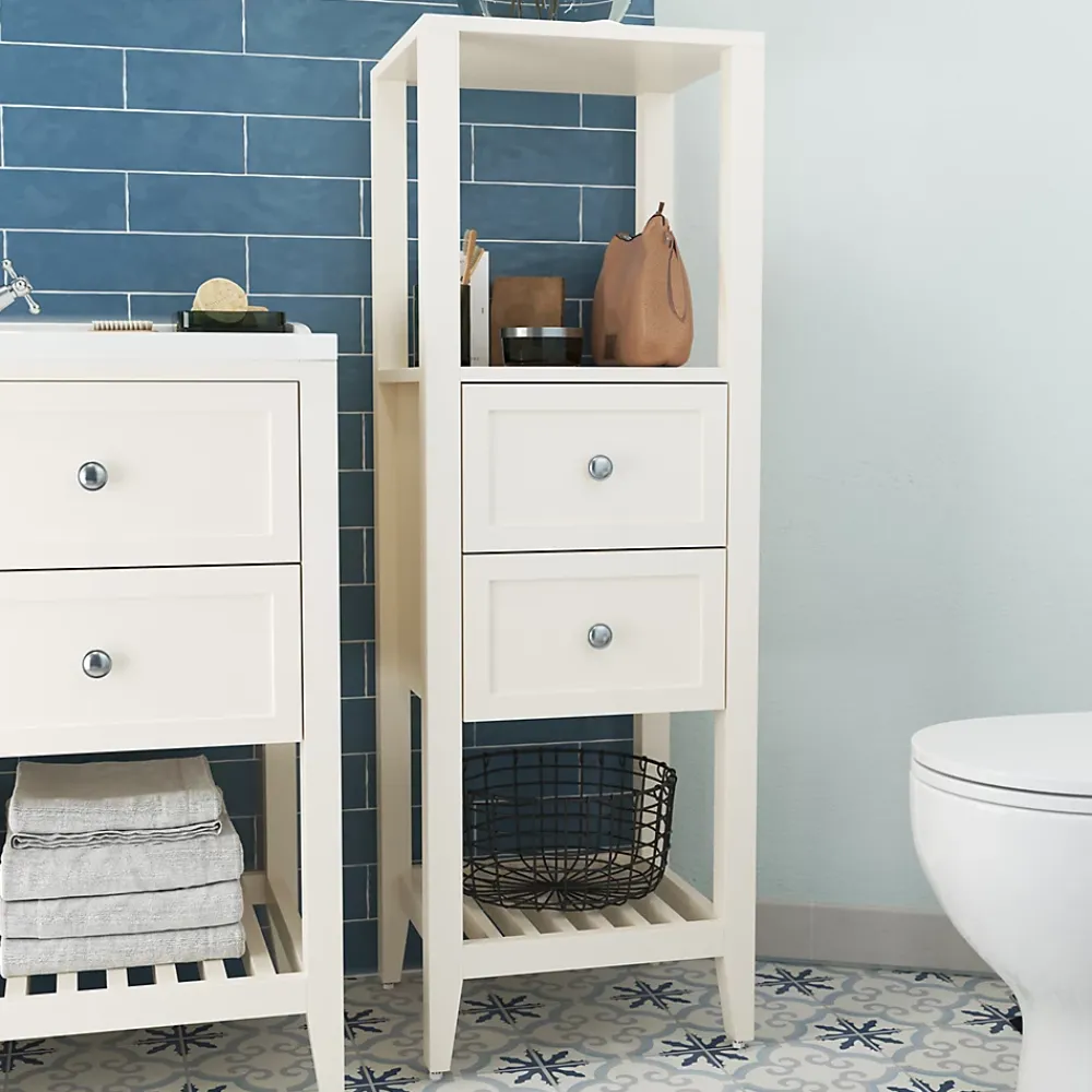 Colonne De Salle De Bains|GoodHome Colonne de salle de bains à poser 2 tiroirs et 2 niches blanc mat L.40 x H.120 x P.36 cm, Perma