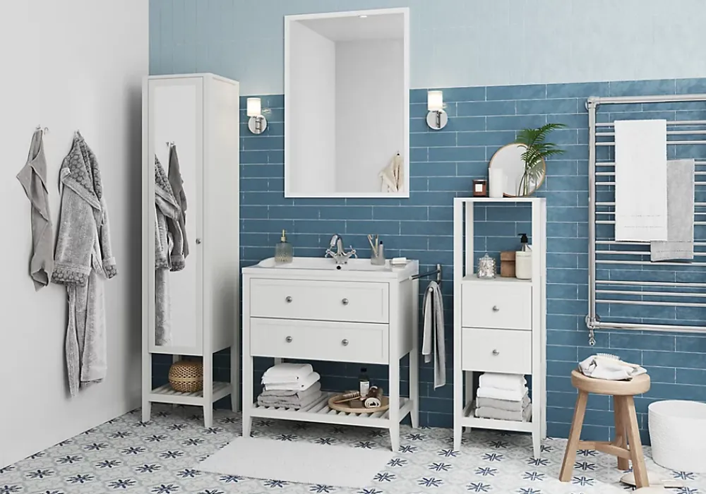 Colonne De Salle De Bains|GoodHome Colonne de salle de bains à poser 2 tiroirs et 2 niches blanc mat L.40 x H.120 x P.36 cm, Perma