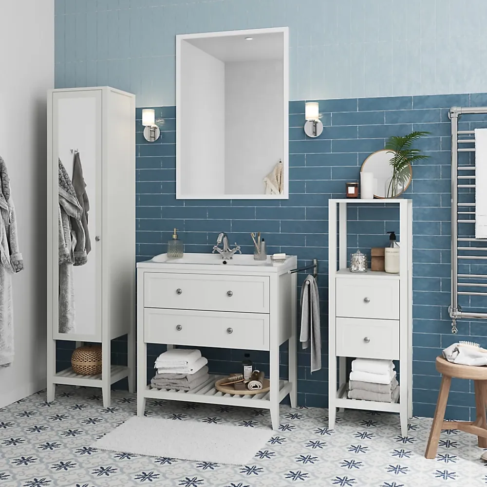 Colonne De Salle De Bains|GoodHome Colonne de salle de bains à poser 2 tiroirs et 2 niches blanc mat L.40 x H.120 x P.36 cm, Perma