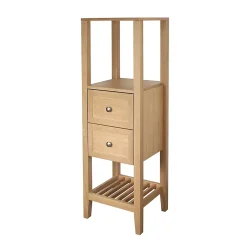 Colonne De Salle De Bains|GoodHome Colonne de salle de bains à poser 2 tiroirs et 2 niches placage chêne l.40,2 x H.120,6 x P.36,2 cm, Perma