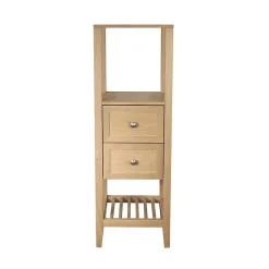 Colonne De Salle De Bains|GoodHome Colonne de salle de bains à poser 2 tiroirs et 2 niches placage chêne l.40,2 x H.120,6 x P.36,2 cm, Perma
