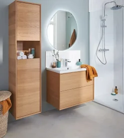 Colonne De Salle De Bains|Meuble De Salle De Bains Faible Profondeur|GoodHome Colonne de salle de bains Avela placage chêne L.40 x H.170 cm x P.36