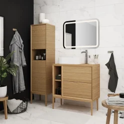 Colonne De Salle De Bains|Meuble De Salle De Bains Faible Profondeur|GoodHome Colonne de salle de bains Avela placage chêne L.40 x H.170 cm x P.36