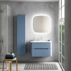 Colonne de salle de bains suspendue en mélaminé bleu mat l.35 x l.32 x H.160 cm, Alba