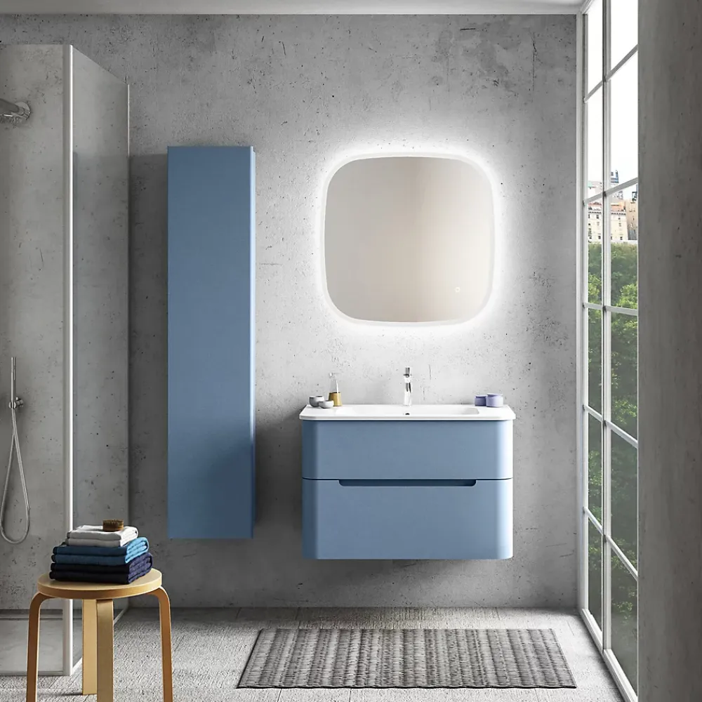 Colonne de salle de bains suspendue en mélaminé bleu mat l.35 x l.32 x H.160 cm, Alba