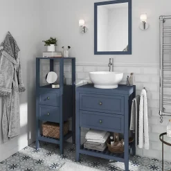 Colonne De Salle De Bains|GoodHome Colonne de salle de bains à poser 2 tiroirs et 2 niches bleu mat L.40 x H.120 x P.36 cm, Perma