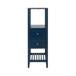 Colonne De Salle De Bains|GoodHome Colonne de salle de bains à poser 2 tiroirs et 2 niches bleu mat L.40 x H.120 x P.36 cm, Perma