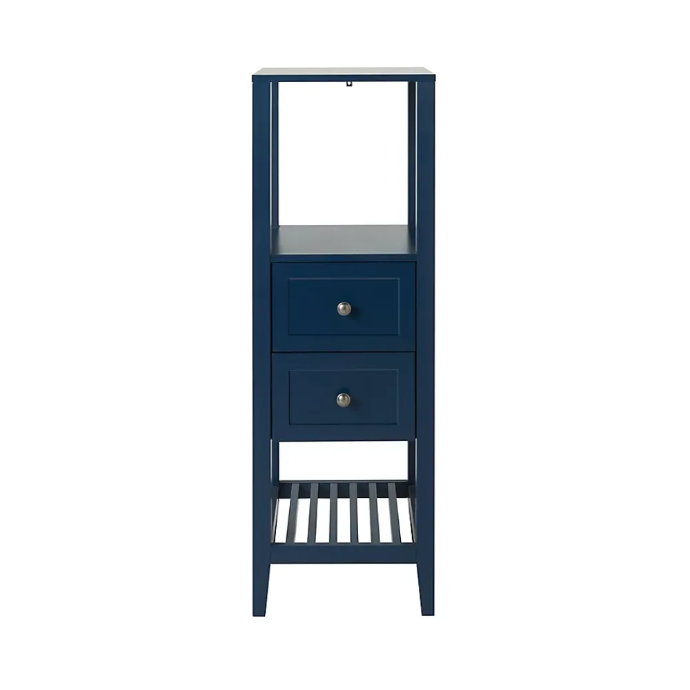 Colonne De Salle De Bains|GoodHome Colonne de salle de bains à poser 2 tiroirs et 2 niches bleu mat L.40 x H.120 x P.36 cm, Perma