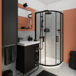 Colonne De Salle De Bains|Meuble De Salle De Bains Faible Profondeur|GoodHome Colonne de salle de bains suspendue avec porte-serviettes noir mat l.36 x H.115 x P.30 cm, Maza