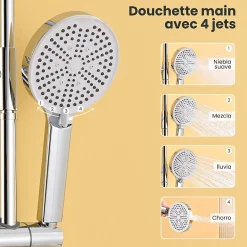 Robinet De Baignoire|Auralum Max Colonne Douche avec Étagère Sans Robinet en Inox Chromée- Ensemble Mural Réglable Avec Pommeau Effet Pluie Rond 25 CM