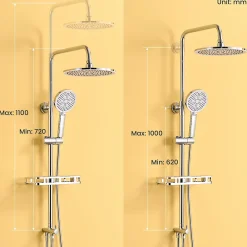 Robinet De Baignoire|Auralum Max Colonne Douche avec Étagère Sans Robinet en Inox Chromée- Ensemble Mural Réglable Avec Pommeau Effet Pluie Rond 25 CM