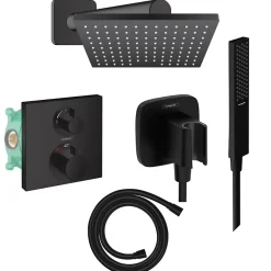 Colonne De Douche Encastrable|Hansgrohe Colonne douche thermostatique Ecostat Square Douche de tête Vernis Shape Flexible Isiflex Douchette Pulsify E noir mat