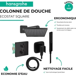 Colonne De Douche Encastrable|Hansgrohe Colonne douche thermostatique Ecostat Square Douche de tête Vernis Shape Flexible Isiflex Douchette Pulsify E noir mat