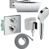 Colonne De Douche Encastrable|Hansgrohe Colonne douche thermostatique Ecostat Square Douche de tête Vernis Shape Flexible Metaflex Douchette Crometta chromé