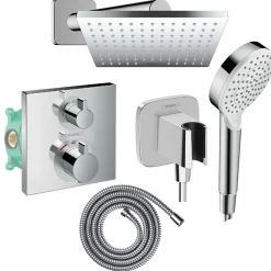Colonne De Douche Encastrable|Hansgrohe Colonne douche thermostatique Ecostat Square Douche de tête Vernis Shape Flexible Metaflex Douchette Crometta chromé