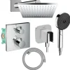 Colonne De Douche Encastrable|Hansgrohe Colonne douche thermostatique Ecostat Square Douche de tête Vernis Shape Flexible Isiflex Douchette Pulsify chromé
