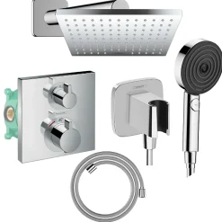 Colonne De Douche Encastrable|Hansgrohe Colonne douche thermostatique Ecostat Square Douche de tête Vernis Shape Flexible Isiflex Douchette Pulsify chromé