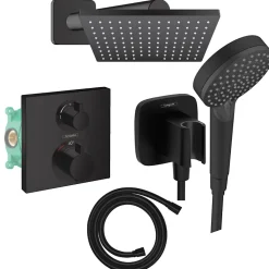 Colonne De Douche Encastrable|Hansgrohe Colonne douche thermostatique Ecostat Square Douche de tête Vernis Flexible Isiflex Douchette Vernis Blend noir