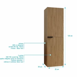 Aurlane Colonne Façade Ondulee 35x30x120 cm - 2 Portes en MDF Decor Bois - MILO