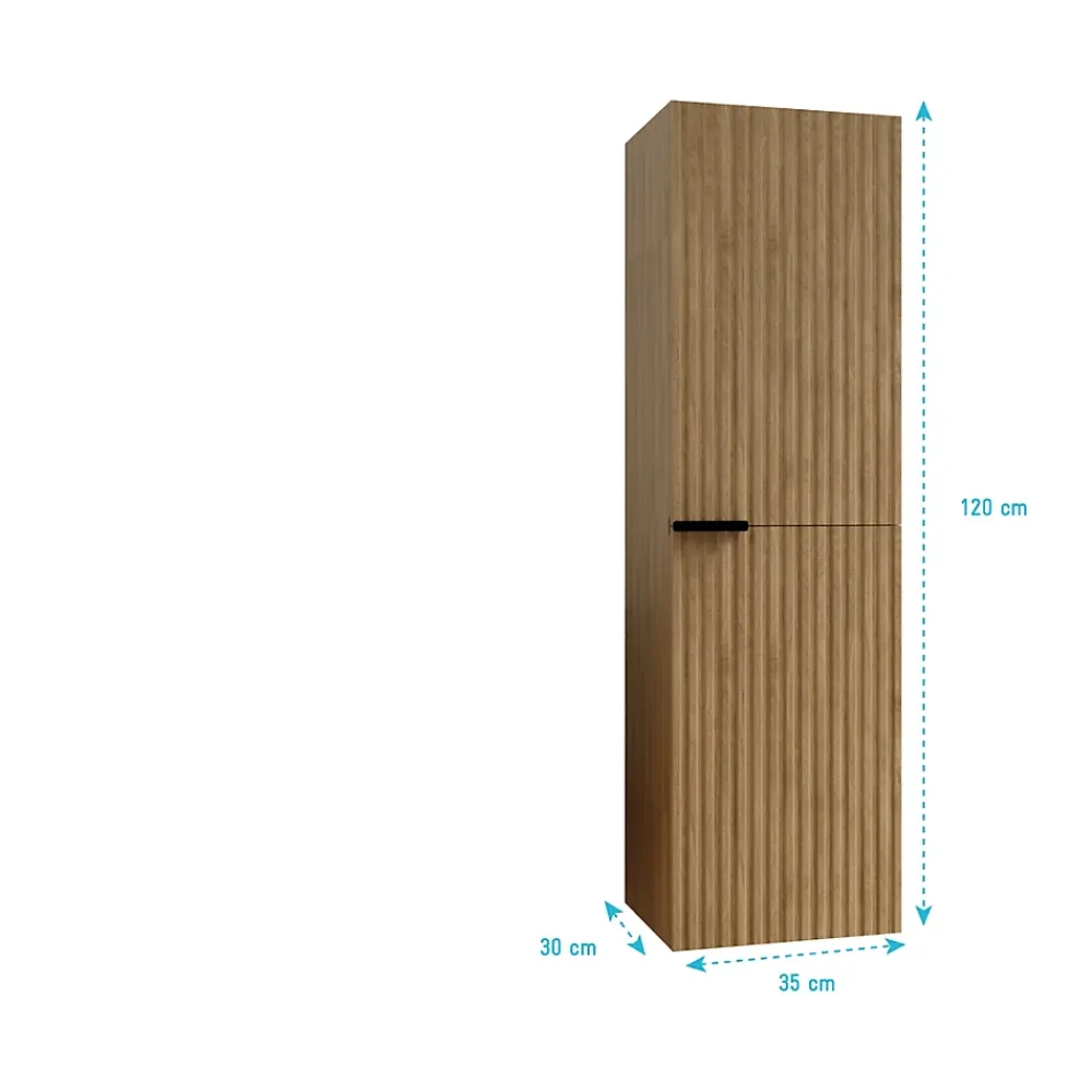 Aurlane Colonne Façade Ondulee 35x30x120 cm - 2 Portes en MDF Decor Bois - MILO