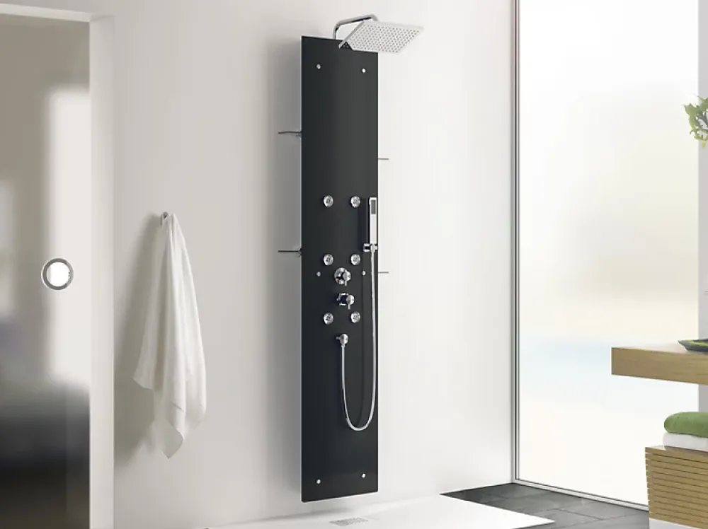 Colonne De Douche Hydromassante|Kinedo Colonne Hydromassante AQUAGLASS en verre - AQUAGLASS Couleur Perle Noire