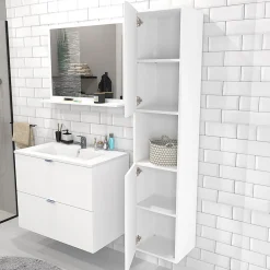 Bb Loisir Colonne Meuble Salle de bain 165x35x30cm 2 portes blanc COLO à fixer au mur