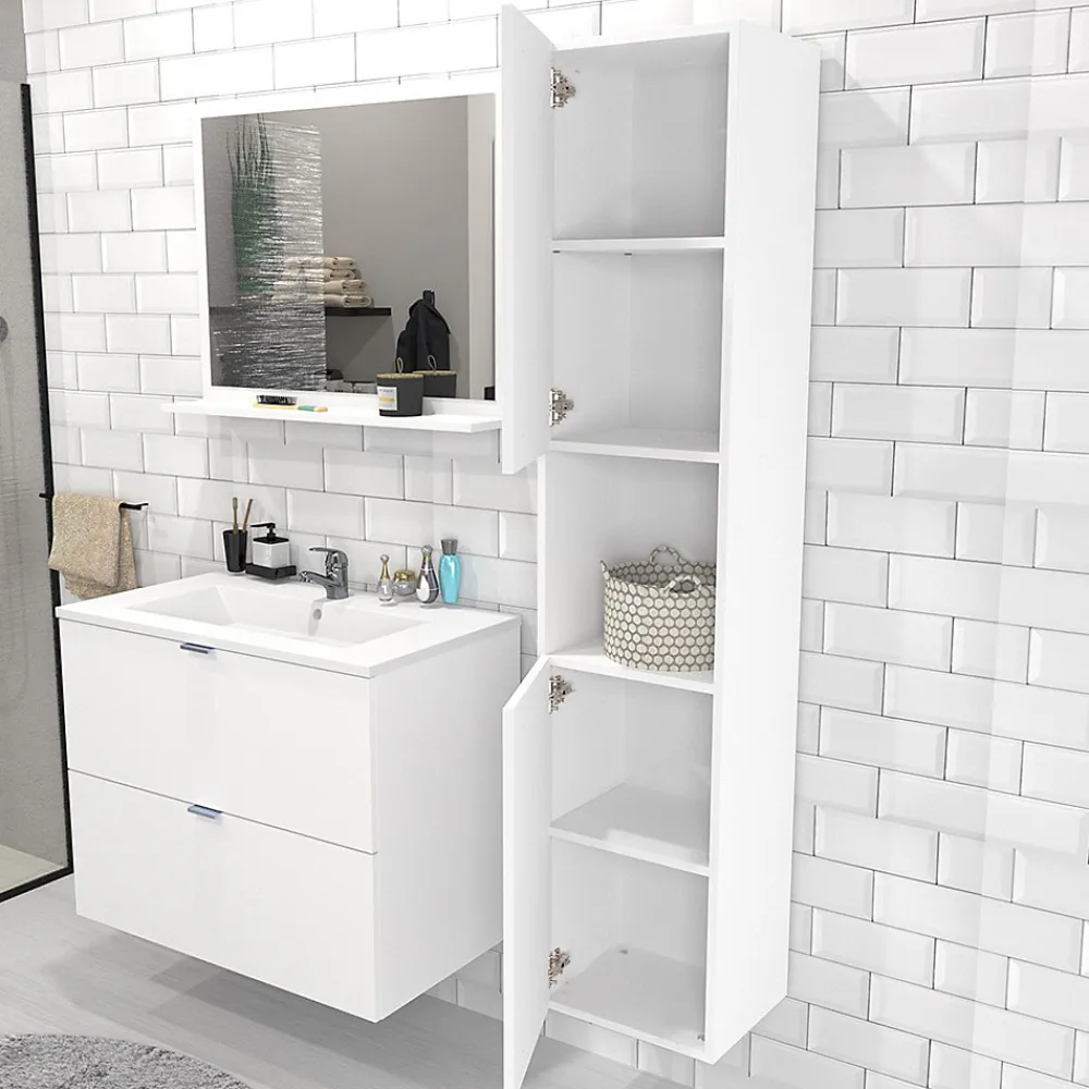 Bb Loisir Colonne Meuble Salle de bain 165x35x30cm 2 portes blanc COLO à fixer au mur