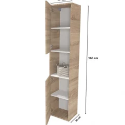Bb Loisir Colonne Meuble Salle de bain 165x35x30cm 2 portes couleur chêne COLO à fixer au mur
