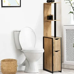 Nature Pro Colonne Meuble Wc Salle de Bain 2 Portes en Bois Design Industriel Marron 3 Etagères Toilettes