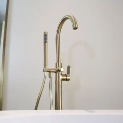 Essebagno Colonne mitigeur mécanique de baignoire îlot + flexible + douchette, H.113 cm, doré,