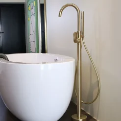 Essebagno Colonne mitigeur mécanique de baignoire îlot + flexible + douchette, H.113 cm, doré,