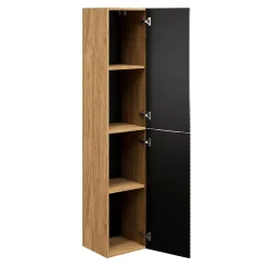 Colonne De Salle De Bains|Petits-Meubles Colonne murale salle de bain 2 portes Elora Noir et bois