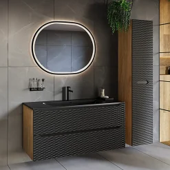 Colonne De Salle De Bains|Petits-Meubles Colonne murale salle de bain 2 portes Elora Noir et bois