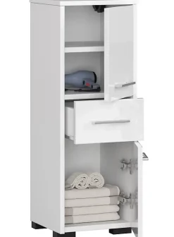 Armoire De Salle De Bains|3xE Living Colonne salle de bain, 2 armoires, 140 x 30 x 30 cm, blanc / blanc brillant