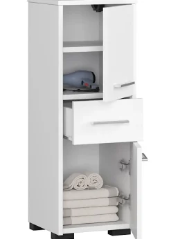 Armoire De Salle De Bains|3xE Living Colonne salle de bain, 2 armoires, 140 x 30 x 30 cm, blanc mat