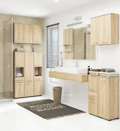 3xE Living Colonne salle de bain, 2 armoires, 1 tiroir, 140 x 30 x 30 cm, chêne sonoma