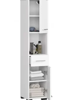 Armoire De Salle De Bains|3xE Living Colonne salle de bain, 2 armoires / 1 tiroir, 140 x 30 x 30 cm, blanc mat