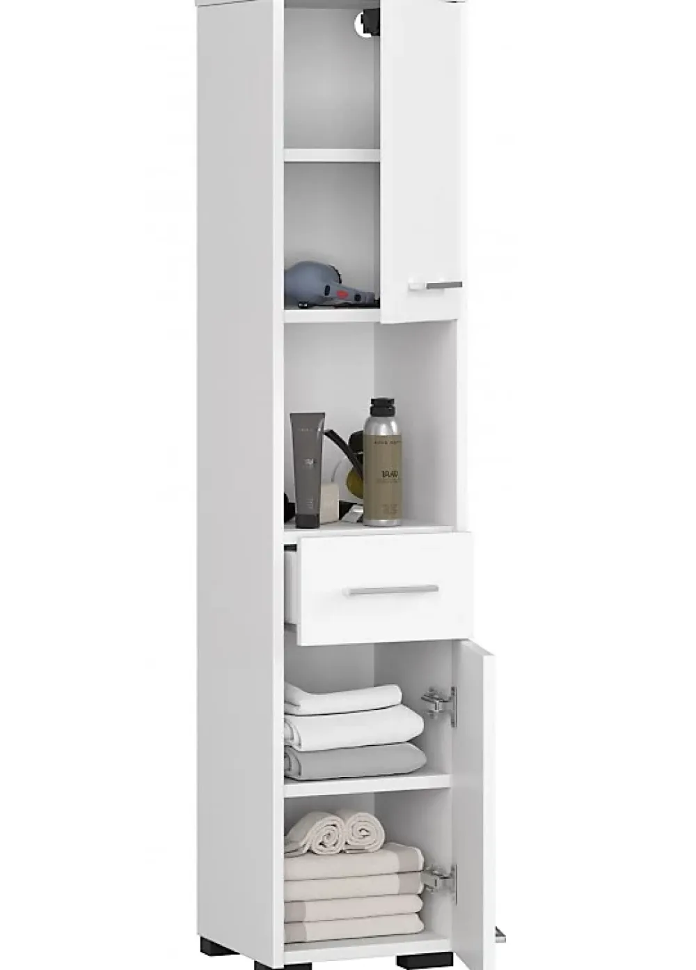 Armoire De Salle De Bains|3xE Living Colonne salle de bain, 2 armoires / 1 tiroir, 140 x 30 x 30 cm, blanc mat
