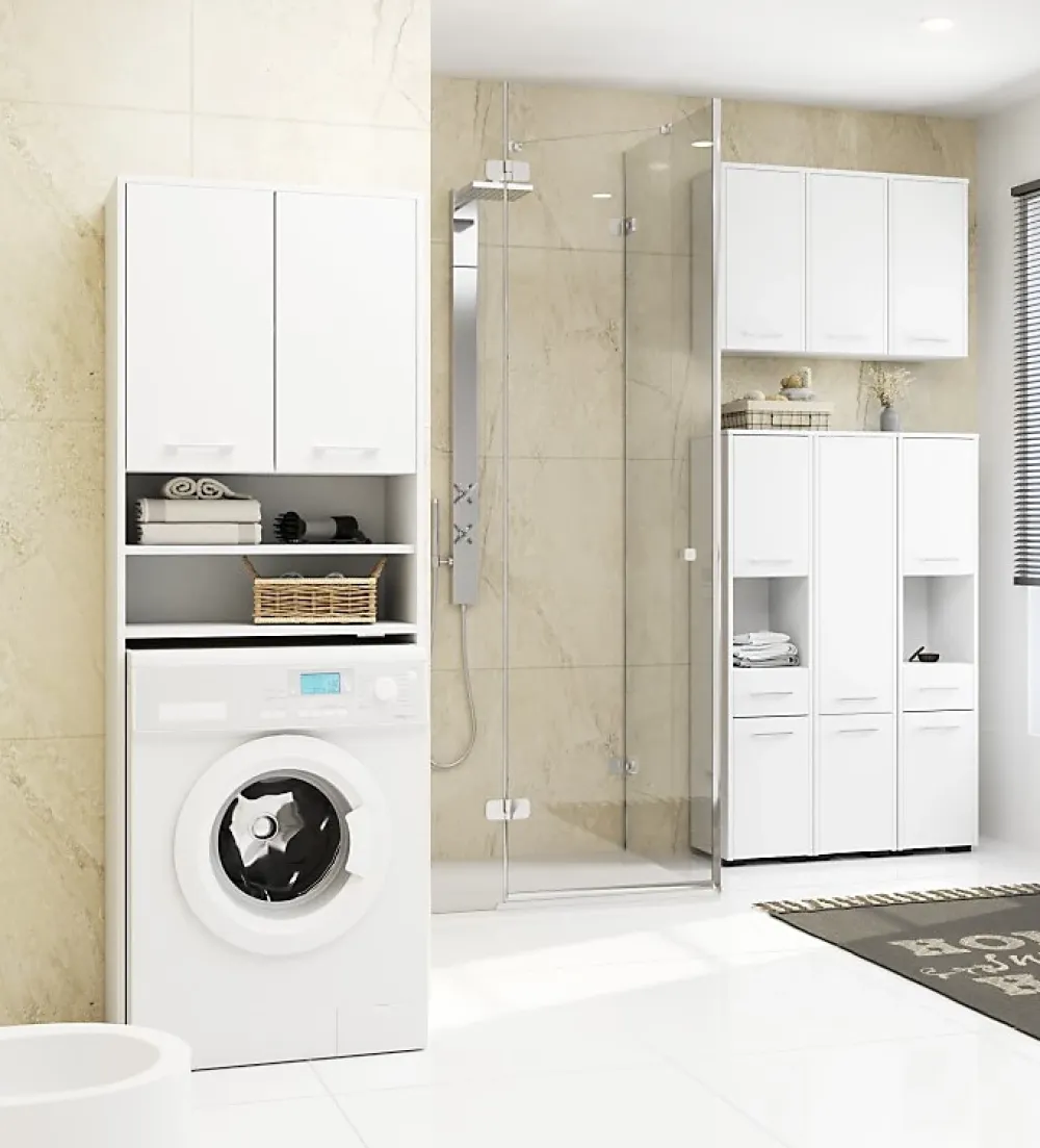 Armoire De Salle De Bains|3xE Living Colonne salle de bain, 2 armoires / 1 tiroir, 140 x 30 x 30 cm, blanc mat