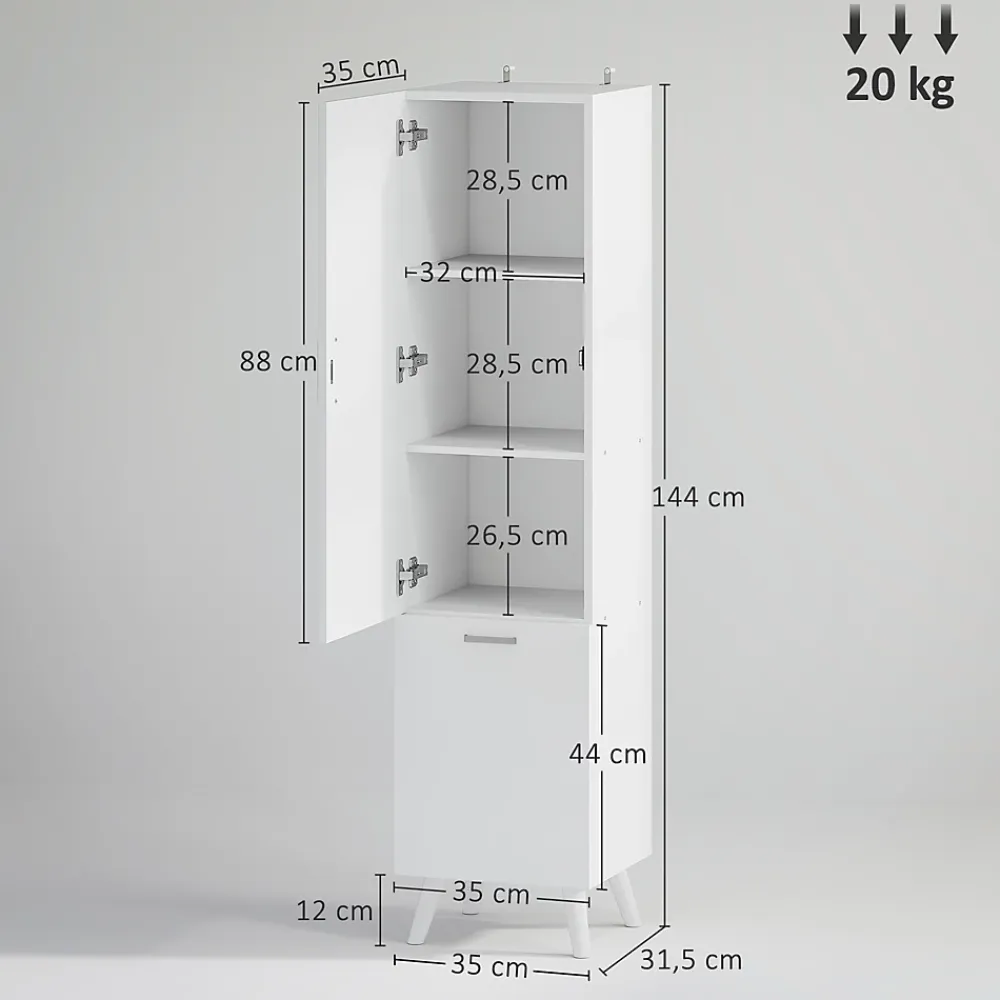 Homcom Colonne salle de bain - porte, 2 étagères, panier à linge - dim. 35 x 31,5 x 144 cm - blanc
