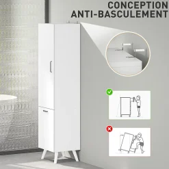 Homcom Colonne salle de bain - porte, 2 étagères, panier à linge - dim. 35 x 31,5 x 144 cm - blanc