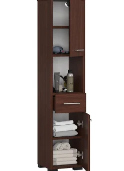 3xE Living Colonne salle de bain, 2 portes, 1 tiroir, 140 x 30 x 30 cm, wengé